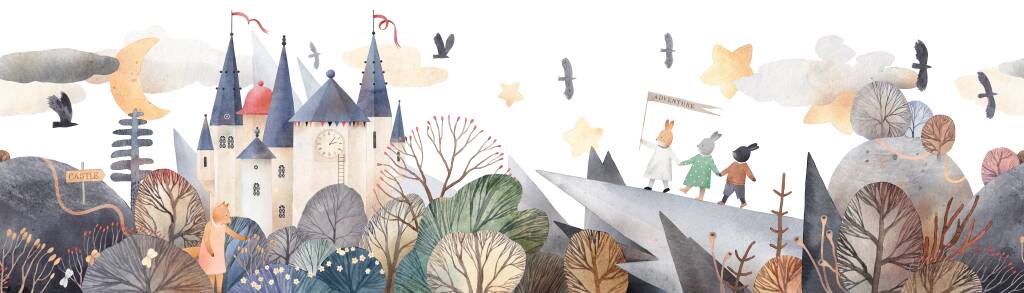 Watercolorfairytalelandscape cutecastleamongthehillsandrocks | my stellaマイステラブログ|子どもの好きが育つヒントと親子の時間 水の色おとぎ話の風景