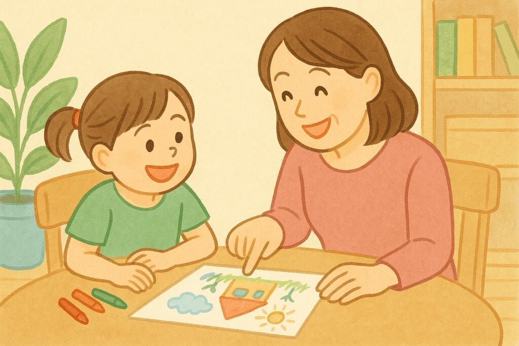 子どもの作品に「ここがすごいね」と具体的に褒める親の姿