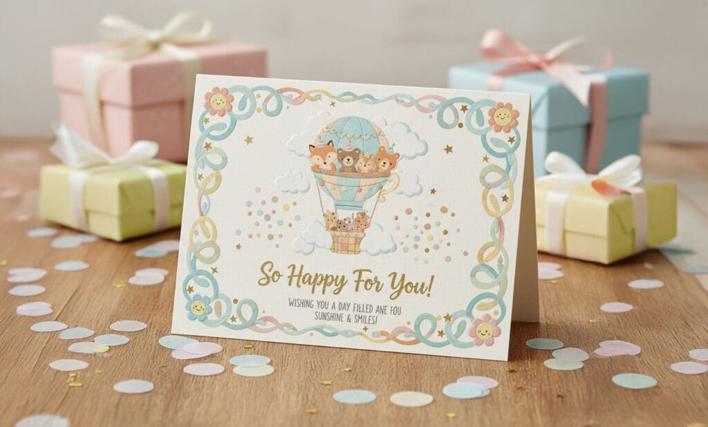 Very cute pastel birthday message card with animal design